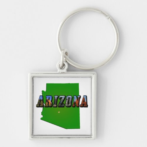 Arizona Map and Picture Text Keychain