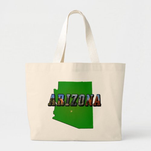 Arizona Map and Picture Text Large Tote Bag