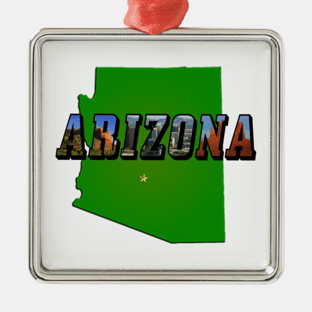 Arizona Map and Picture Text Metal Ornament (Front)