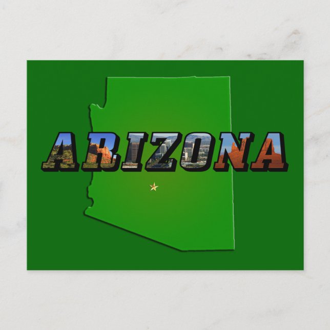 Arizona Map and Picture Text Postcard (Front)