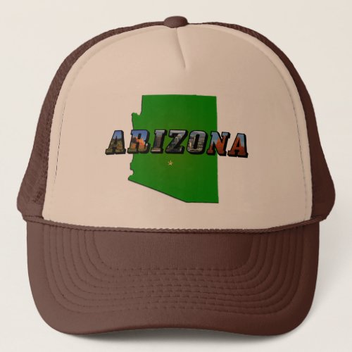 Arizona Map and Picture Text Trucker Hat