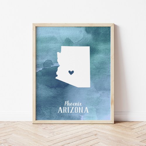 Arizona Map Blue Watercolor Personalized Art Print
