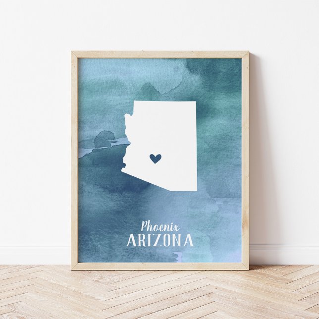Arizona Map Blue Watercolor Personalized Art Print (Creator Uploaded)