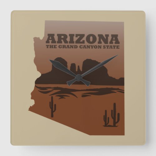 Arizona map Grand Canyon landscape Square Wall Clock