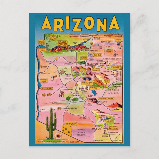 Arizona Map Postcard (Front)