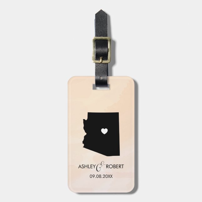 Arizona Map Wedding Luggage Tag with Couple's Name (Front Vertical)