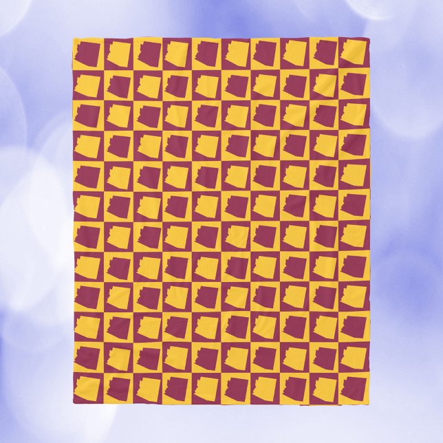Arizona Maroon and Gold Check Pattern Fleece Blanket (A blanket with a pattern of Arizona done in maroon and gold)