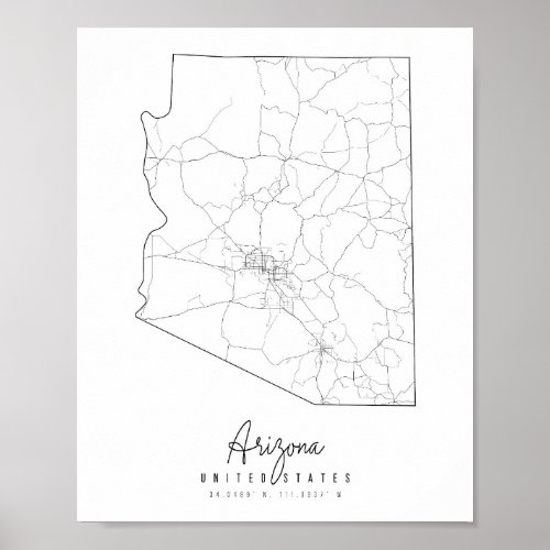 Arizona Minimal Street Map Poster