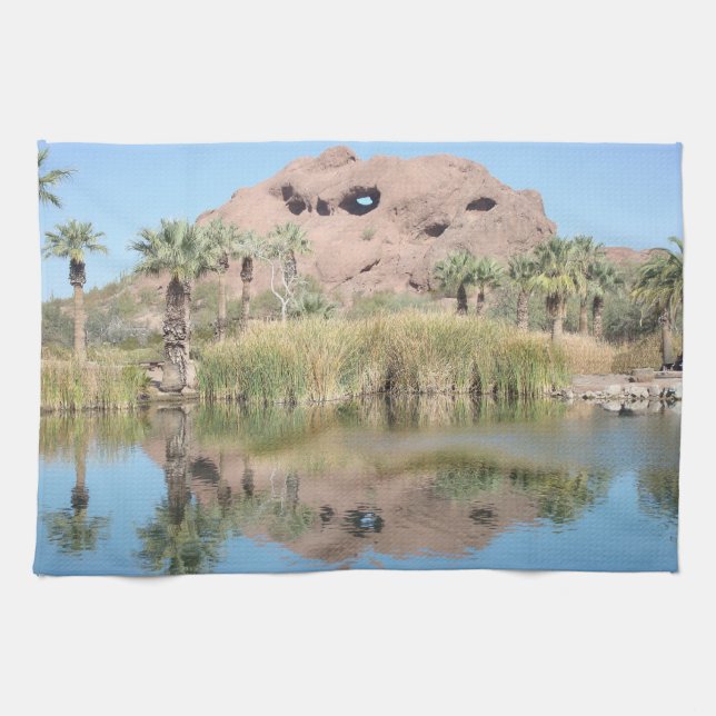 Arizona Mountain Water Reflection Photograph Kitchen Towel (Horizontal)