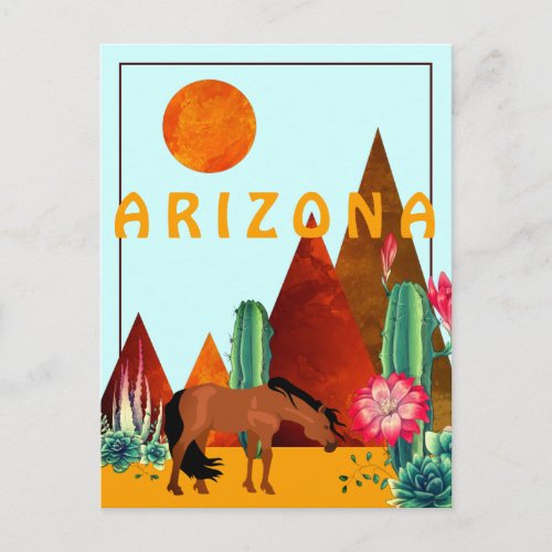 Arizona  Mountains Cacti and Horse Desert Postcard