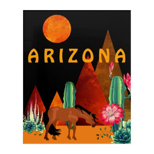 Arizona  Mountains Desert Horse and Full Moon Acrylic Print