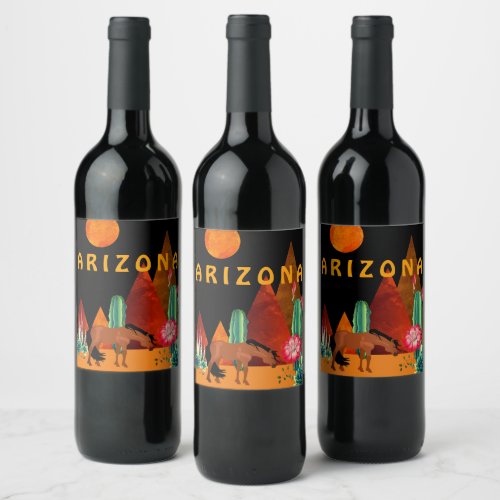 Arizona  Mountains Desert Horse and Full Moon Wine Label