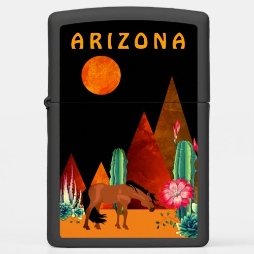 Arizona  Mountains Desert Horse and Full Moon Zippo Lighter