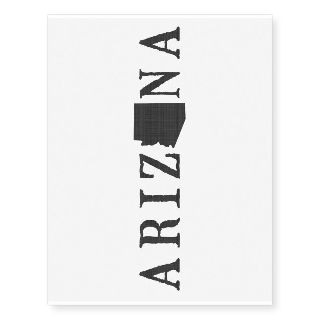 Arizona Name with State Shaped Letter Temporary Tattoos (Front)