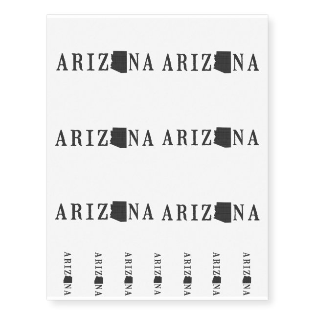 Arizona Name with State Shaped Letter Temporary Tattoos (Front)