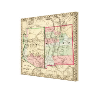 Arizona, New Mexico Map by Mitchell Canvas Print