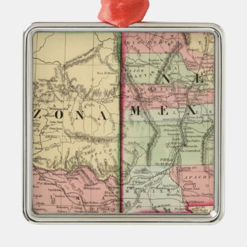 Arizona New Mexico Map by Mitchell Metal Ornament