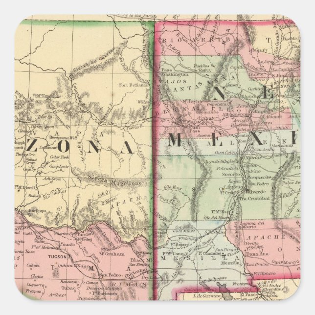 Arizona, New Mexico Map by Mitchell Square Sticker (Front)