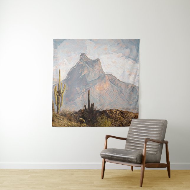 Arizona Picacho Peak Southwest Desert Digital Art Tapestry (In Situ)