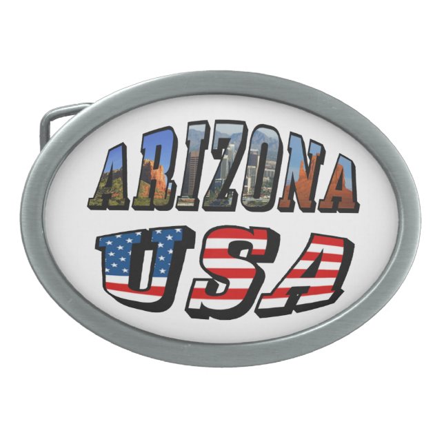 Arizona Picture and USA Flag Text Belt Buckle (Front)