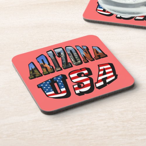 Arizona Picture and USA Flag Text Coaster