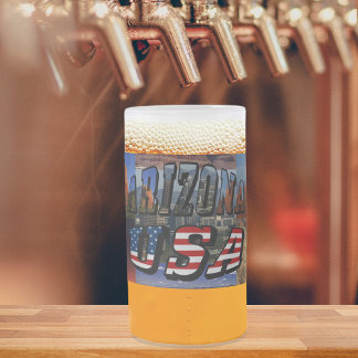 Arizona Picture and USA Flag Text Frosted Glass Beer Mug