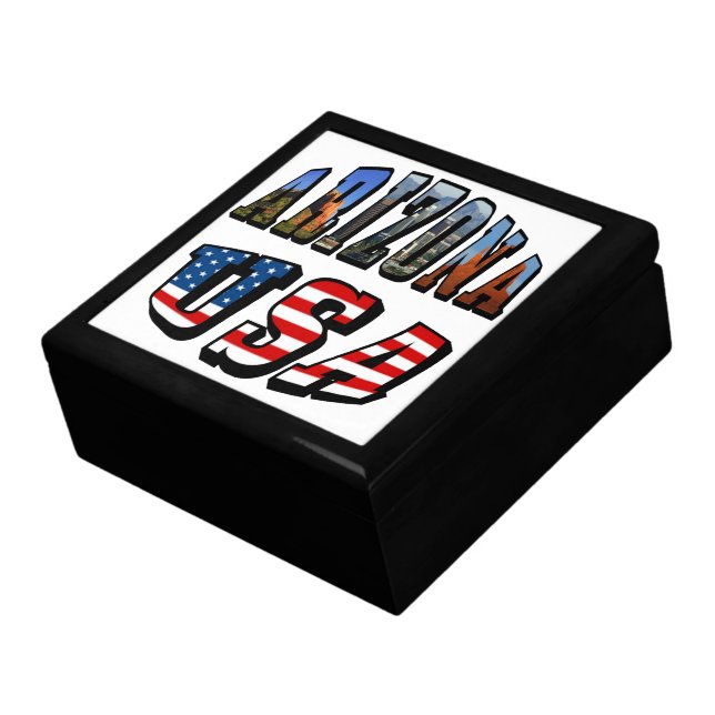 Arizona Picture and USA Flag Text Jewelry Box (Side)