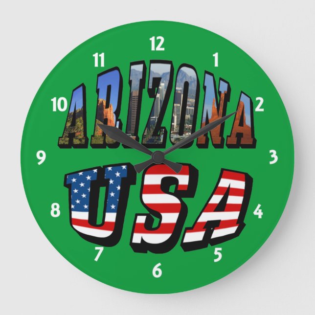 Arizona Picture and USA Flag Text Large Clock (Front)