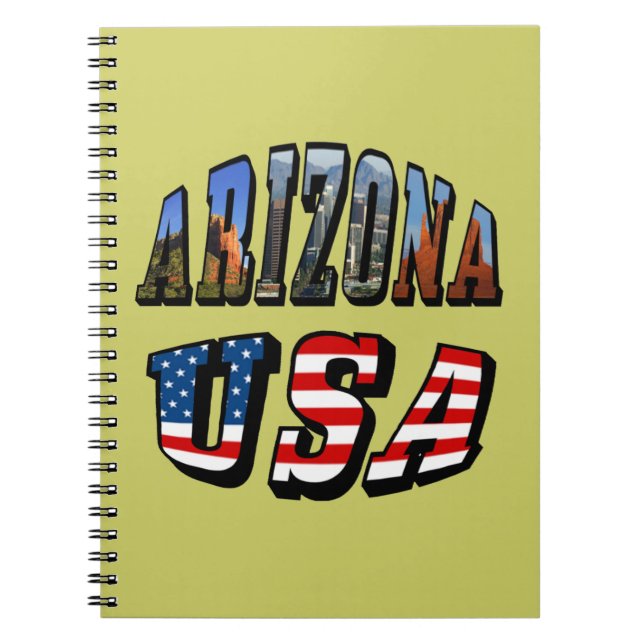 Arizona Picture and USA Flag Text Notebook (Front)