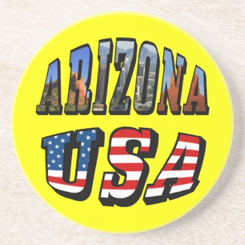 Arizona Picture and USA Flag Text Sandstone Coaster