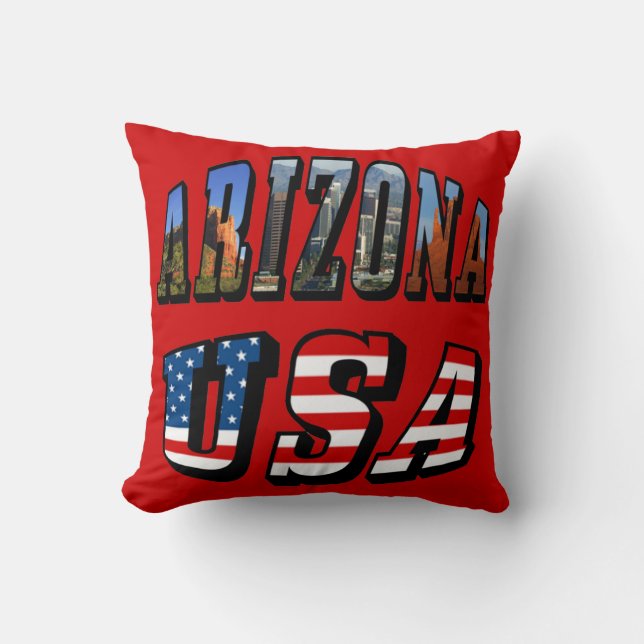 Arizona Picture and USA Flag Text Throw Pillow (Front)