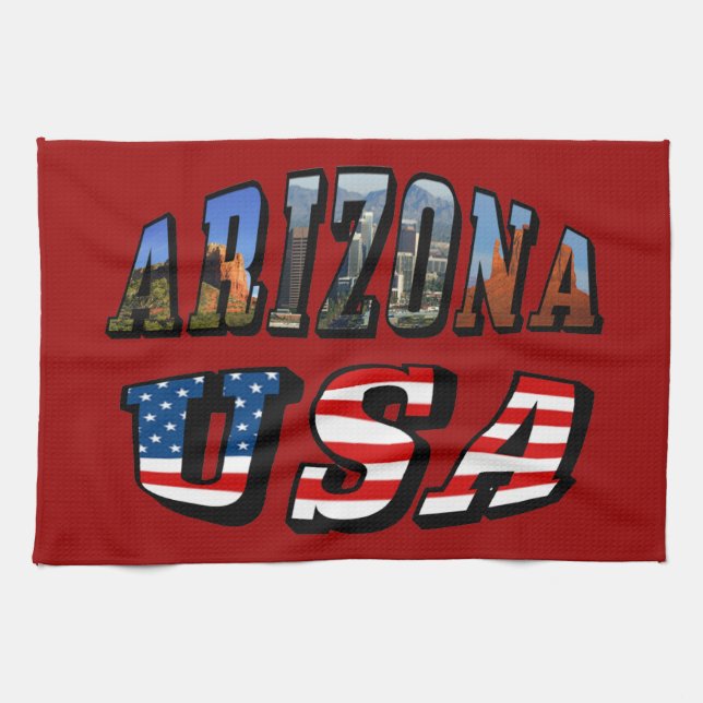 Arizona Picture and USA Flag Text Towel (Horizontal)