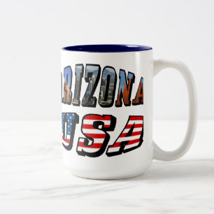 Arizona Picture and USA Flag Text Two-Tone Coffee Mug