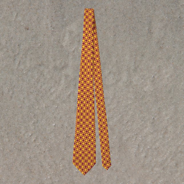 Arizona Pop Art Checkerboard Maroon Gold Neck Tie (A tie featuring the US state of Arizona in a maroon and gold yellow pattern)