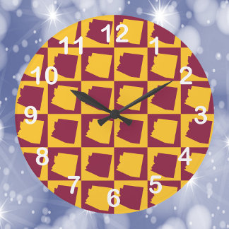 Arizona Pop Art Maroon Gold White Numbers Large Clock