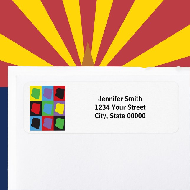 Arizona Pop Art Personalize Return Address Label (A return address label featuring the US state of Arizona and text you can personalize!)