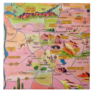 Arizona Postcard Map Ceramic Tile