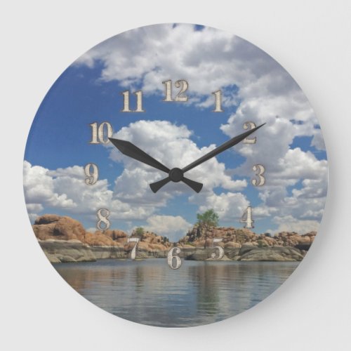Arizona Prescott Lake Landscape Photo Calm Water Large Clock