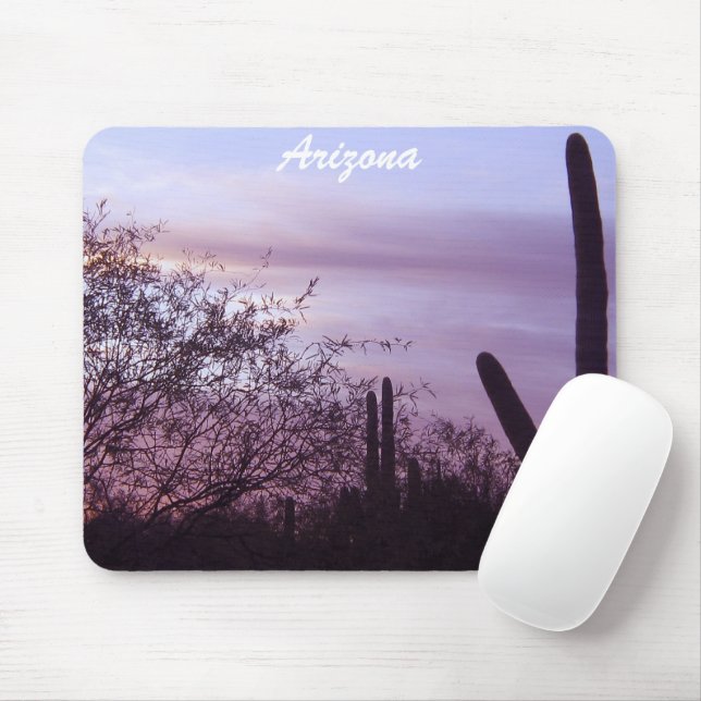 Arizona Purple Sunset & Saguaros Mousepad (With Mouse)