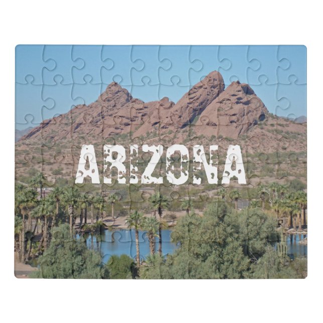 Arizona Red Rock Buttes Palm Trees Landscape Jigsaw Puzzle (Puzzle Horizontal)