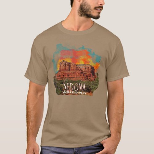 Arizona Red Rocks with Watercolor Sunset T_Shirt