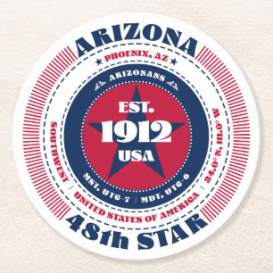 Arizona Red White Blue Typography Round Paper Coaster