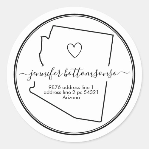 Arizona return address Signature heart Classic Round Sticker