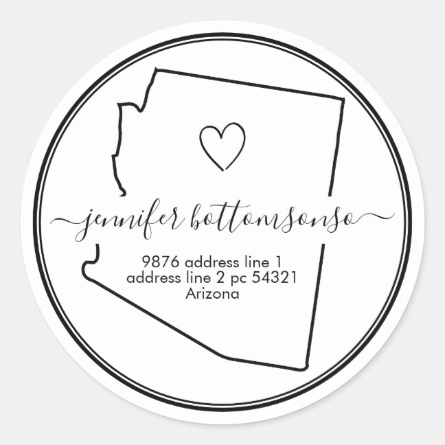 Arizona return address Signature heart Classic Round Sticker