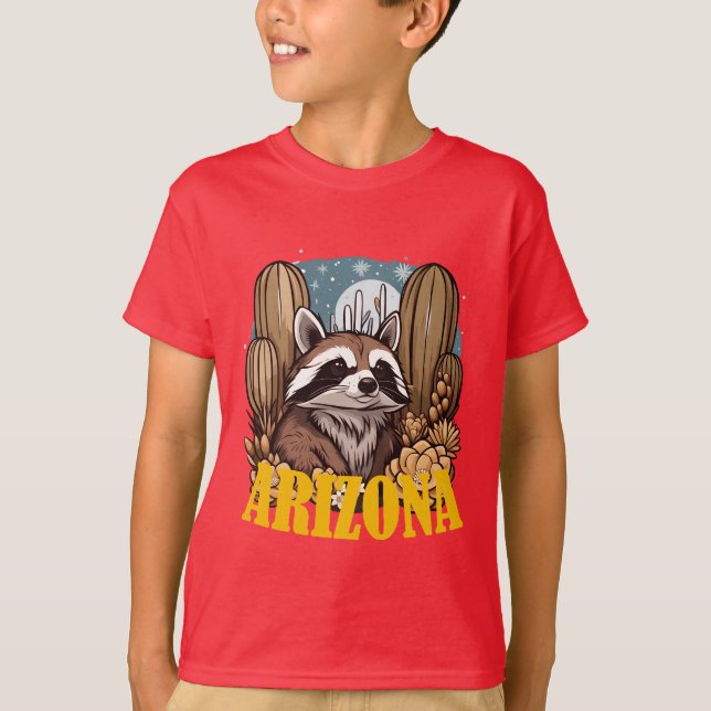 Arizona Ring-tailed Cat Surrounded by White Cacti  T-Shirt (Front)