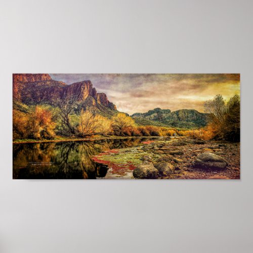 Arizona River Sonoran Desert Mountains 14 x 65 Poster