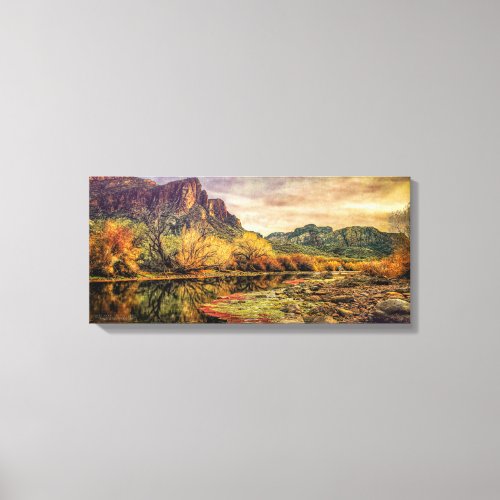 Arizona River Sonoran Desert Mountains 24 x 11 Canvas Print