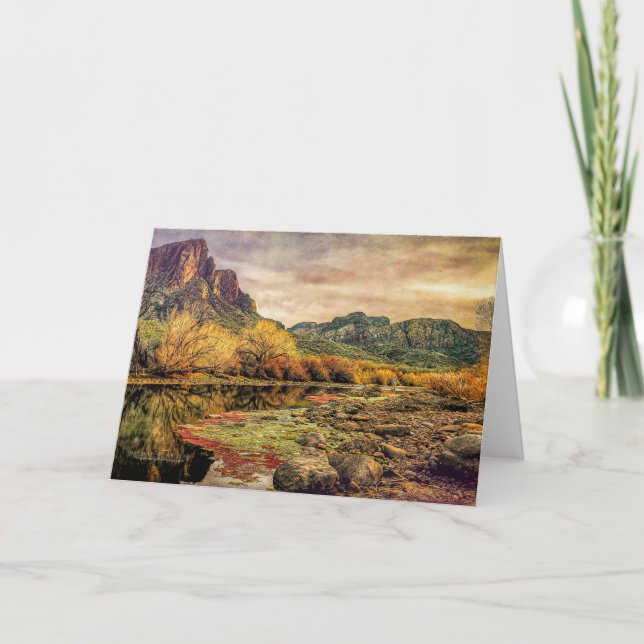 Arizona River Sonoran Desert Mountains Digital Art Card (Front)