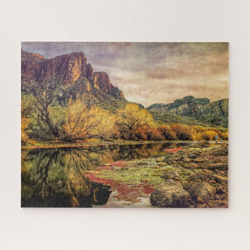 Arizona River Sonoran Desert Mountains Digital Art Jigsaw Puzzle