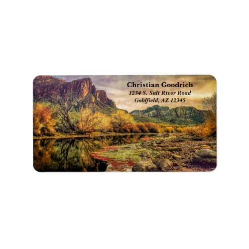 Arizona River Sonoran Desert Mountains Digital Art Label